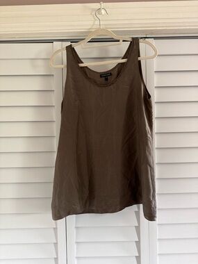 Eileen Fisher Taupe Silk Scoop Neck Camisole